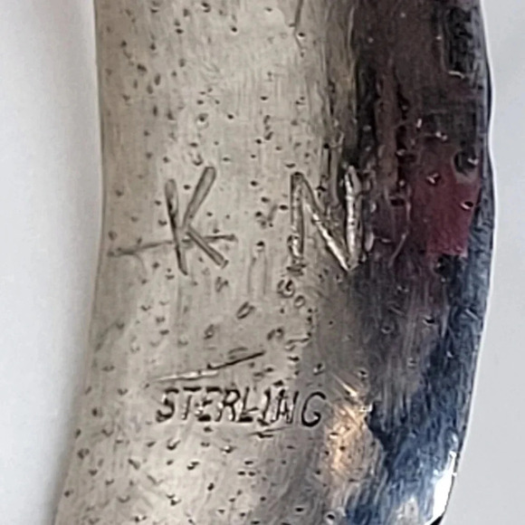 Sterling Silver Cuff Bracelet Marked KN Hammered Concave Soutwestern Lig… - Picture 2 of 12